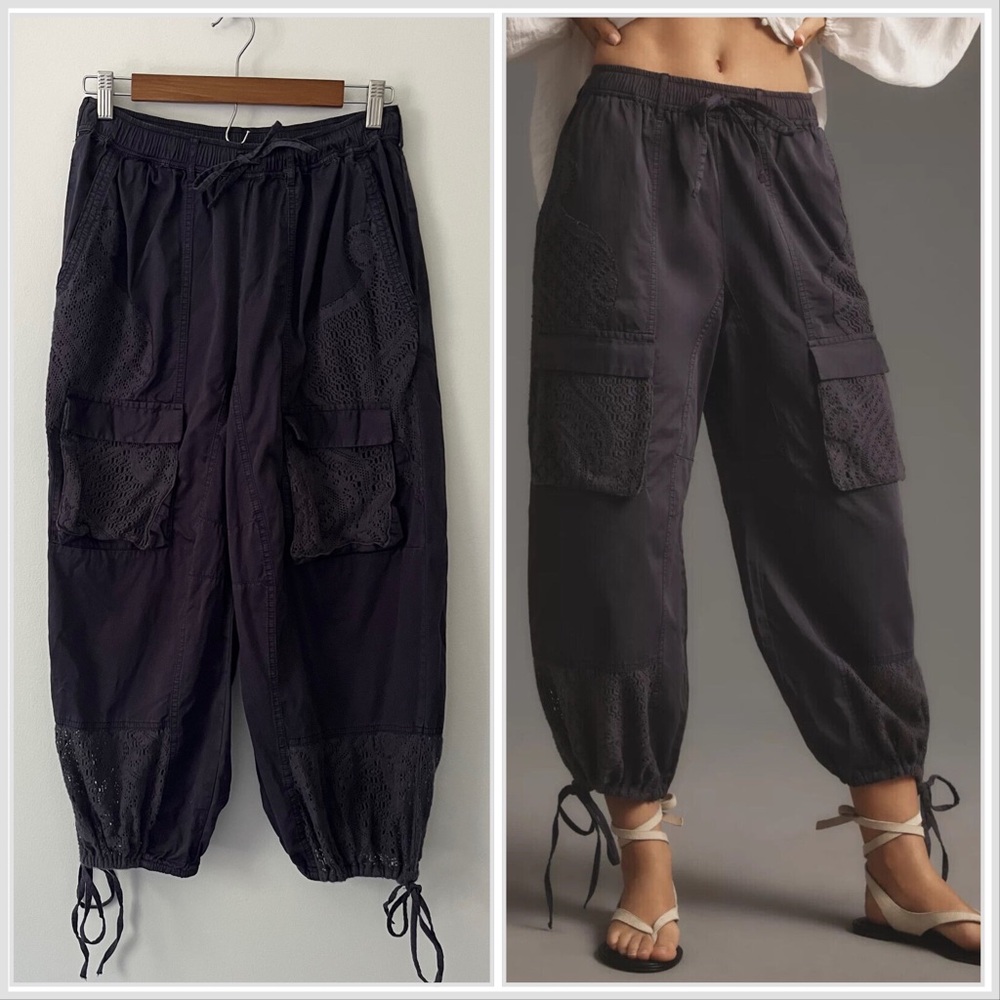 Pilcro Black Wide-Leg Cargo Crop Pants